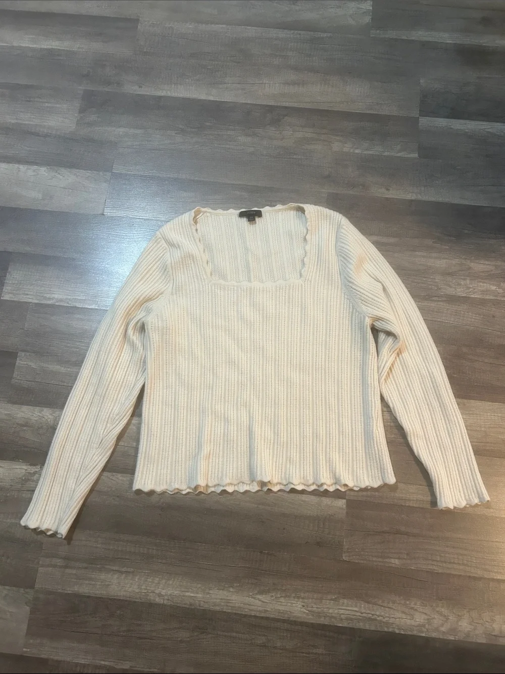 J. Crew Women’s Sweater Cream Ribbed Square-Neck 100% Merino Wool Size 2XL